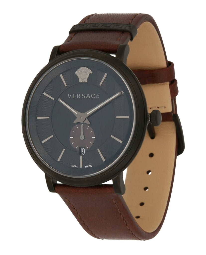 Versace V-Circle Manifesto Black Dial Maroon Leather Strap Watch for Men - VBQ040017 Buy Now By Versace