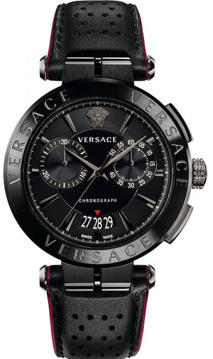 Versace V-Racer Aion Chronograph Black Dial Black Leather Strap Watch for Men - VBR030017 Buy Now By Versace