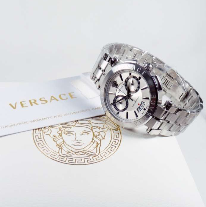 Versace Aion Chronograph White Dial Silver Steel Strap Watch for Men - VBR040017 Buy Now By Versace