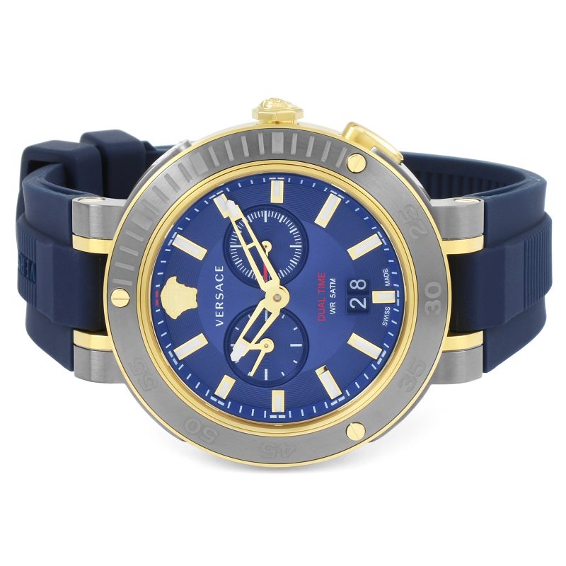 Versace V Extreme Chronograph Blue & Gold Tone Dial Blue Rubber Strap Watch for Men - VCN010017 Buy Now By Versace