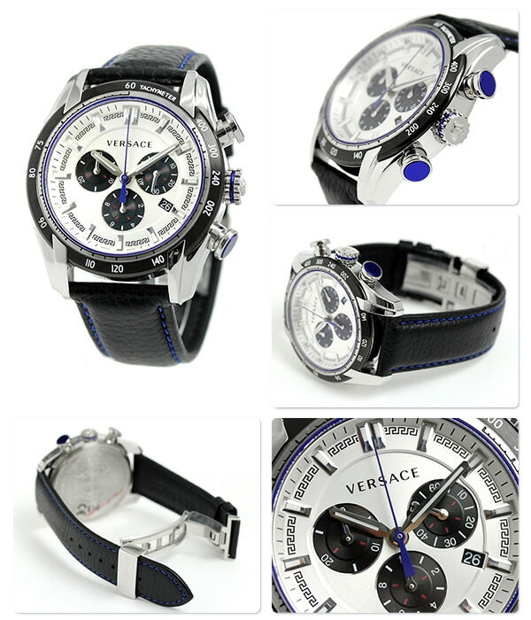 Versace V-Ray Quartz Silver Dial Black Leather Strap Watch for Men - VDB010014 Buy Now By Versace