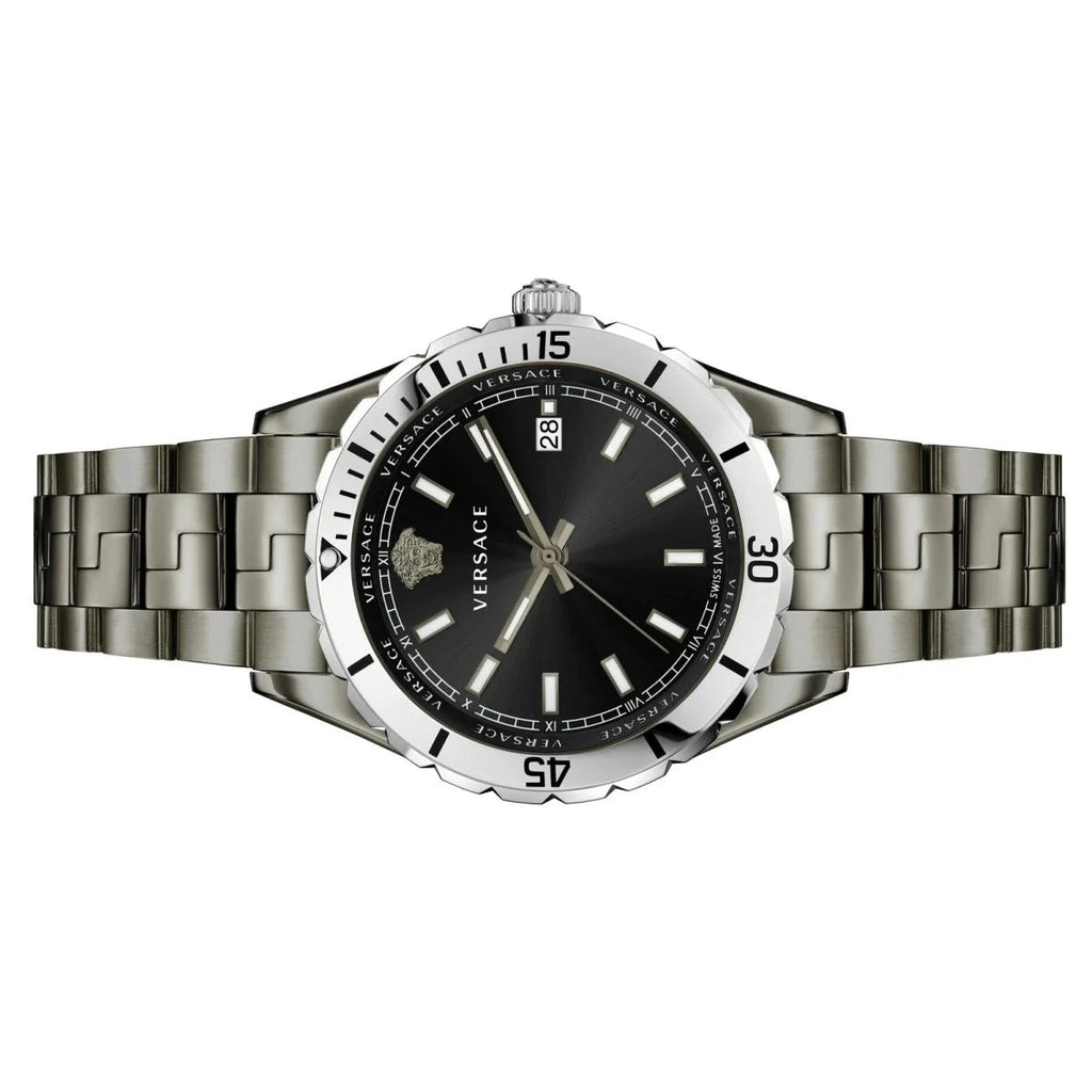 Versace Hellenyium Quartz Black Dial Grey Steel Strap Watch For Men - VE3A00620 Buy Now By Versace