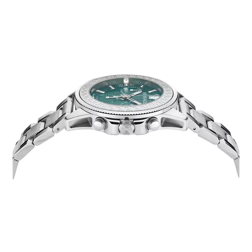 Versace Greca Action Chronograph Quartz Green Dial Silver Steel Strap Watch for Men - VE3J00422 Buy Now By Versace