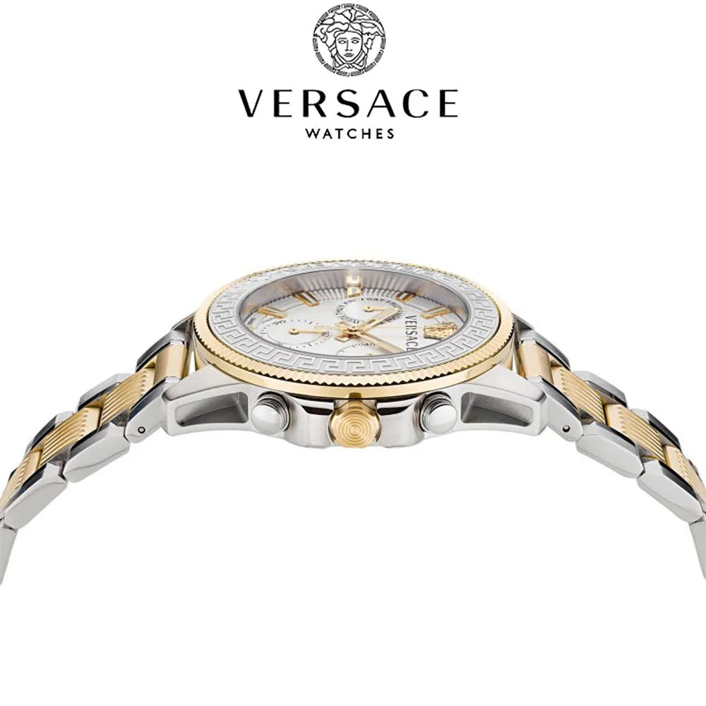 Versace Greca Action Chronograph Quartz Silver Dial Two Tone Steel Strap Watch for Men - VE3J00522 Buy Now By Versace