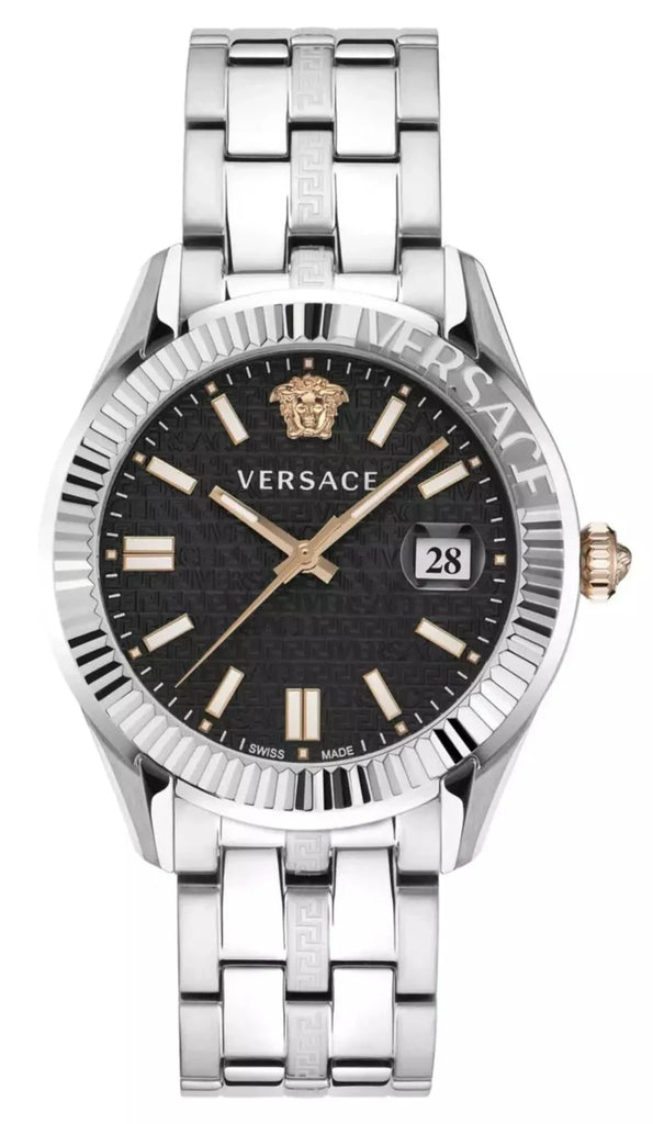 Versace Greca Time Quartz Black Dial Silver Steel Strap Watch For Men - VE3K00322 Buy Now By Versace