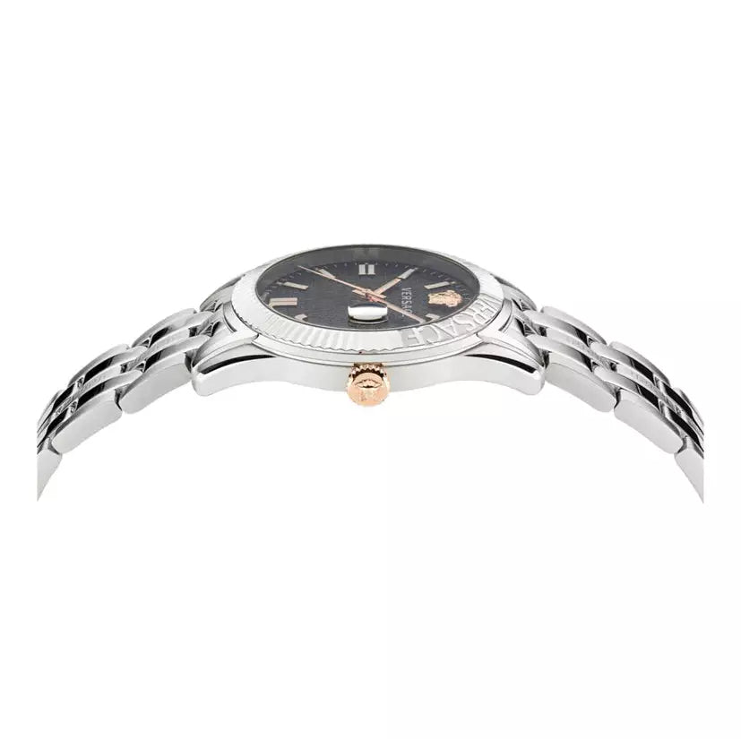 Versace Greca Time Quartz Black Dial Silver Steel Strap Watch For Men - VE3K00322 Buy Now By Versace