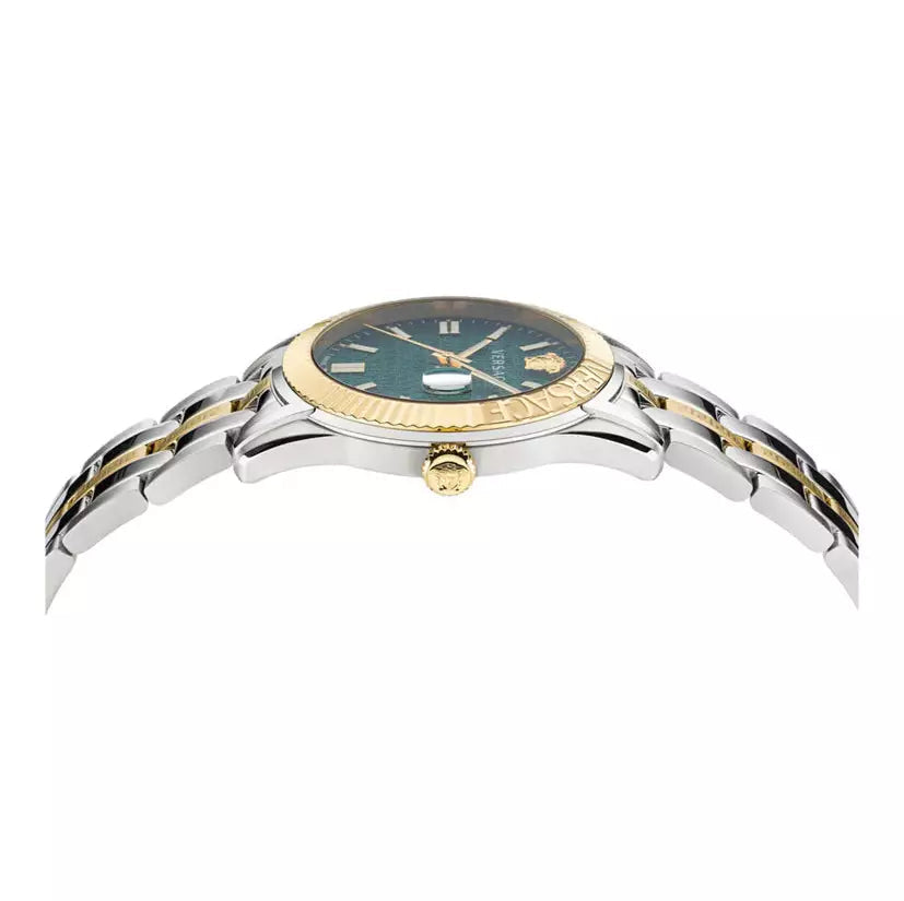 Versace Greca Time Quartz Green Dial Two Tone Steel Strap Watch For Men - VE3K00422 Buy Now By Versace