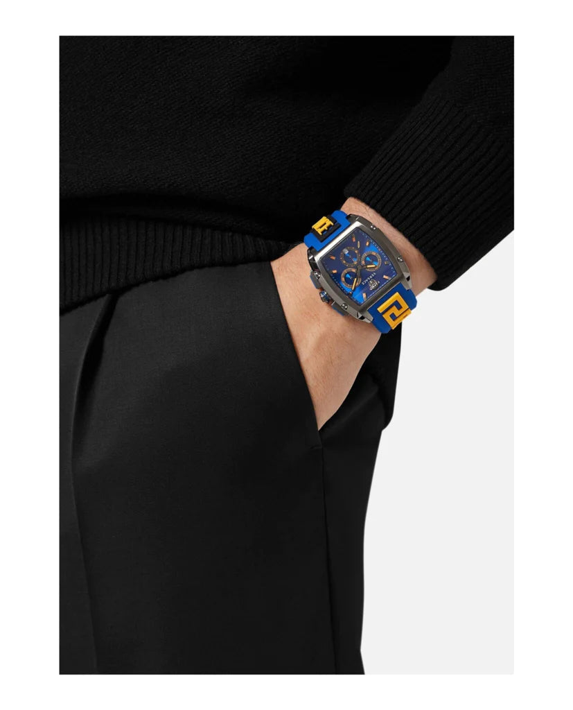 Versace Iconic Dominus Chronograph Blue Dial Blue Rubber Strap Watch For Men - VE6H00323 Buy Now By Versace