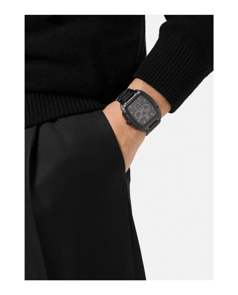 Versace Dominus Chronograph Quartz Black Dial Black Steel Strap Watch For Men - VE6H00623 Buy Now By Versace
