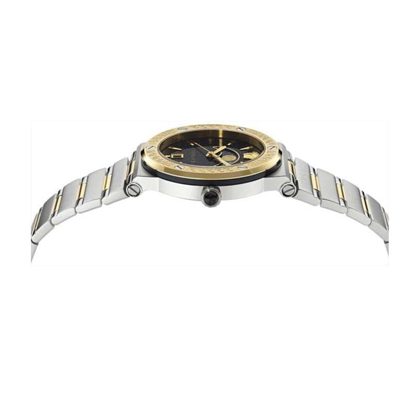 Versace Greca Logo Moonphase Black Dial Two Tone Steel Strap Watch for Men - VE7G00223 Buy Now By Versace