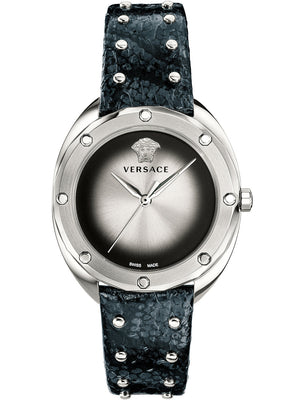 Versace Shadov Quartz Silver Dial Black Snake Leather Strap Watch for Women - VEBM00118 Buy Now By Versace