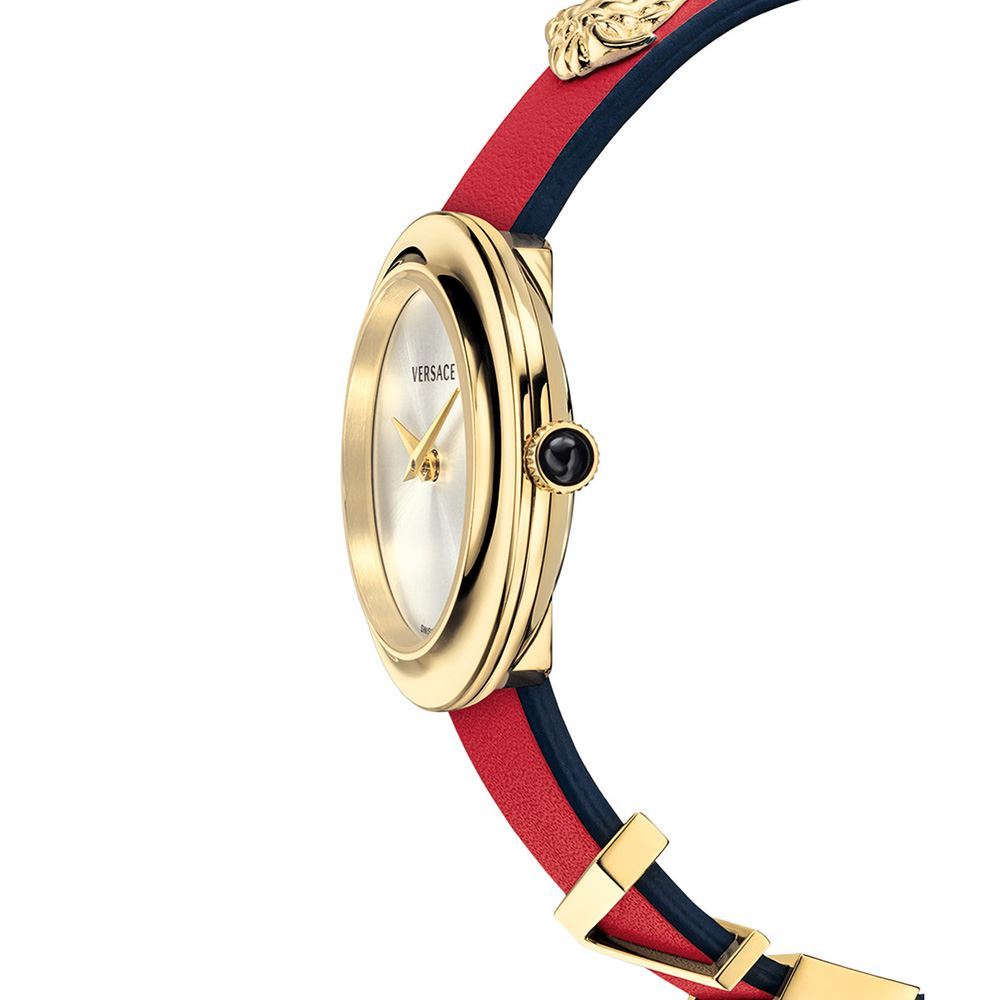 Versace V-Flare Quartz Silver Dial Red Leather Strap Watch for Women - VEBN00418 Buy Now By Versace