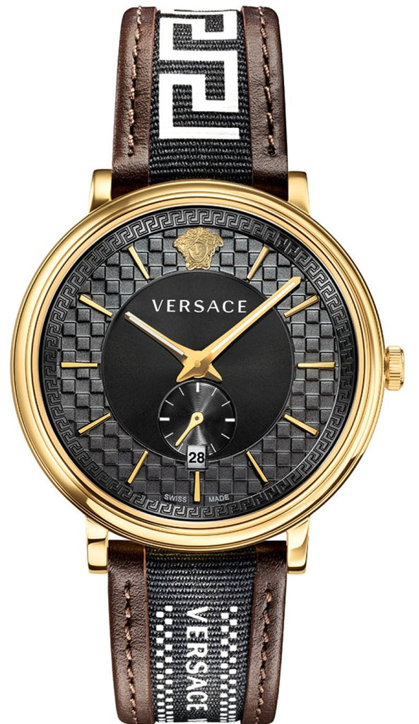 Versace V-Circle Quartz Black Dial Brown Leather Strap Watch for Men - VEBQ01619 Buy Now By Versace