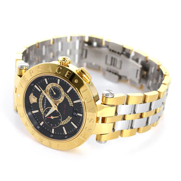 Versace V-Race Quartz Black Dial Gold Steel Strap Watch For Men - VEBV00519 Buy Now By Versace