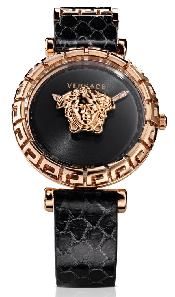 Versace Palazzo Empire Greca Black Dial Black Leather Strap Watch for Women - VEDV00719 Buy Now By Versace