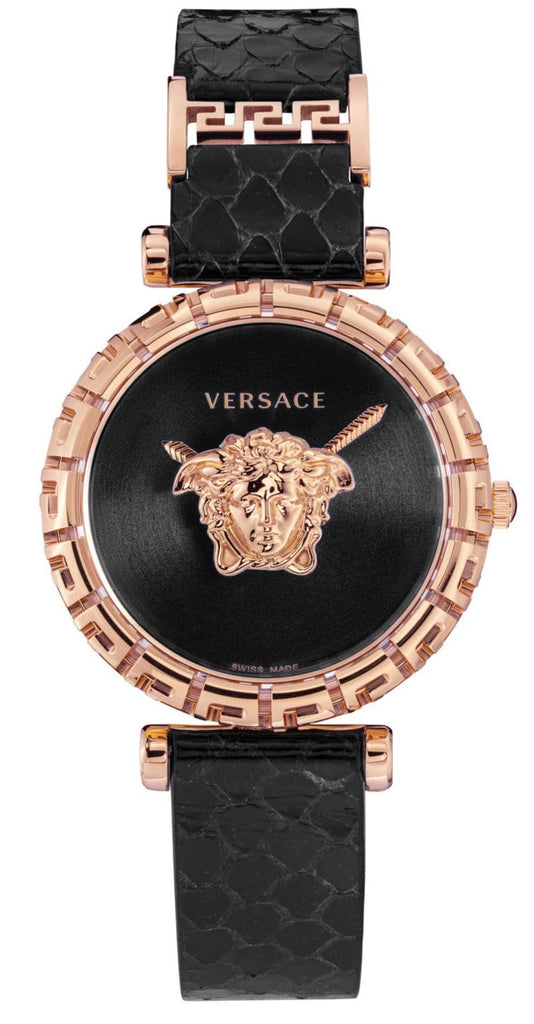 Versace Palazzo Empire Greca Black Dial Black Leather Strap Watch for Women - VEDV00719 Buy Now By Versace