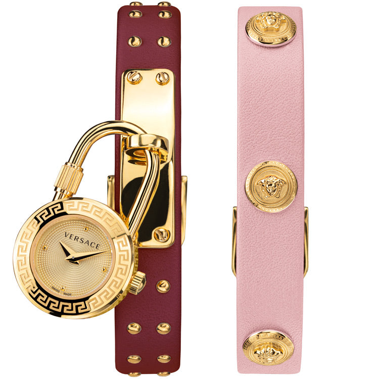 Versace Medusa Lock Icon Gold Dial Red Leather Strap Watch for Women - VEDW00319 Buy Now By Versace