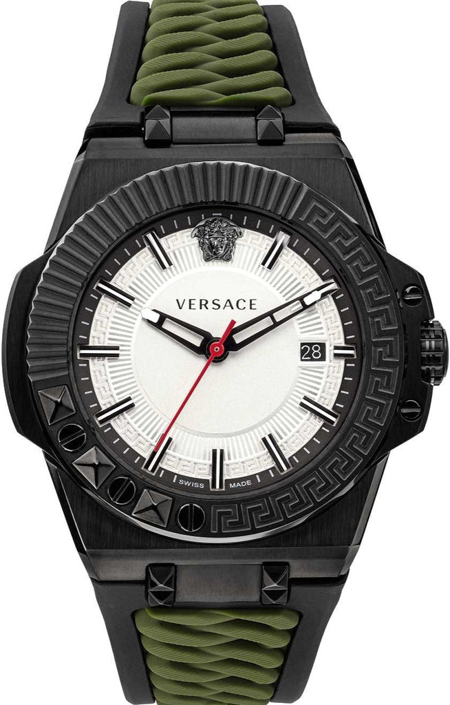 Versace Chain Reaction Quartz White Dial Green Rubber Strap Watch for Men - VEDY00419 Buy Now By Versace