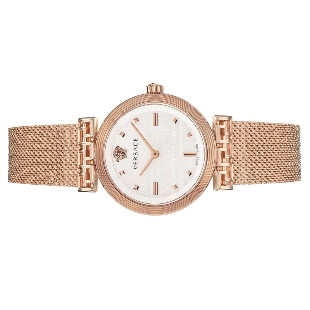 Versace Meander White Dial Rose Gold Mesh Bracelet Watch for Women - VELW00620 Buy Now By Versace