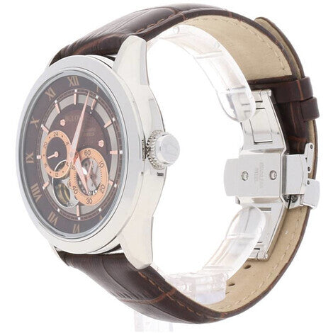 Bulova Classic Skeleton Automatic Brown Dial Brown Leather Strap Watch for Men - 96A120 Buy Now By Bulova