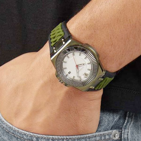 Versace Chain Reaction Quartz White Dial Green Rubber Strap Watch for Men - VEDY00419 Buy Now By Versace