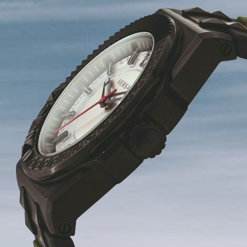 Versace Chain Reaction Quartz White Dial Green Rubber Strap Watch for Men - VEDY00419 Buy Now By Versace