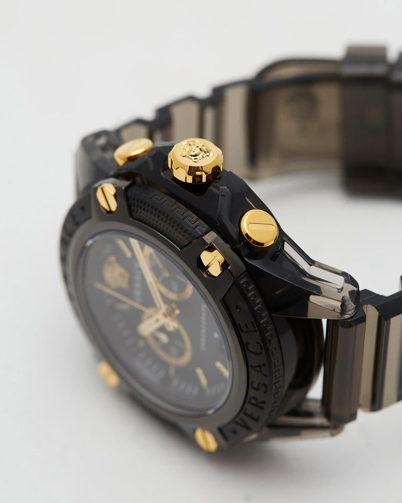 Versace Icon Active Chronograph Black Dial Black Steel Strap Watch for Men - VEZ700421 Buy Now By Versace