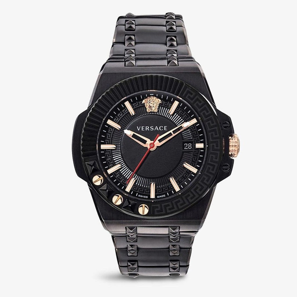 Versace Chain Reaction Quartz Black Dial Black Steel Strap Watch for Men - VEDY00719 Buy Now By Versace