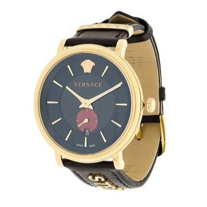 Versace V-Circle Manifesto Edition Black Dial Black Leather Strap Watch for Men - VBQ050017 Buy Now By Versace