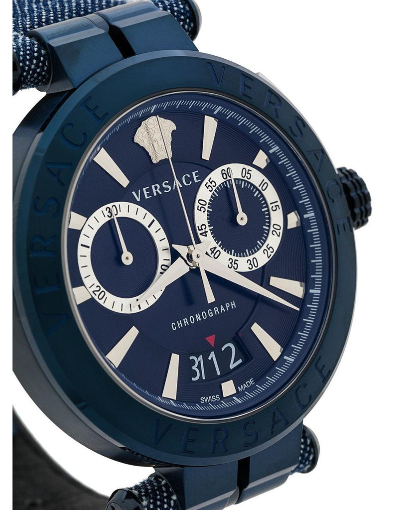 Versace Aion Chronograph Blue Dial Blue Leather Strap Watch for Men - VBR070017 Buy Now By Versace