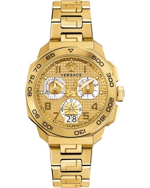Versace Dylos Chronograph Gold Dial Gold Steel Strap Watch for Men - VQC040015 Buy Now By Versace