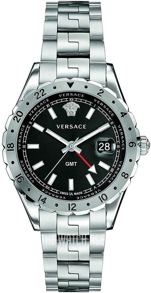 Versace Hellenyium GMT Black Dial Silver Steel Strap Watch for Men - V11020015 Buy Now By Versace
