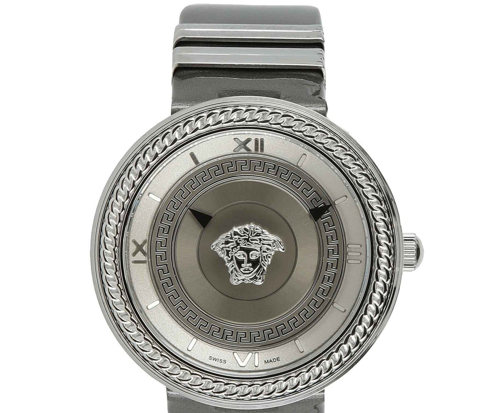 Versace V Metal Icon Silver Dial Silver & Grey Strap Watch for Women - VLC120016 Buy Now By Versace