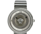 Versace V Metal Icon Silver Dial Silver & Grey Strap Watch for Women - VLC120016 Buy Now By Versace