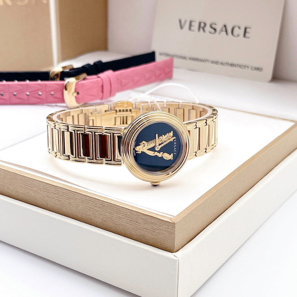 Versace V Virtus Quartz Black Dial Gold Steel Strap Watch For Women - VET300121 Buy Now By Versace