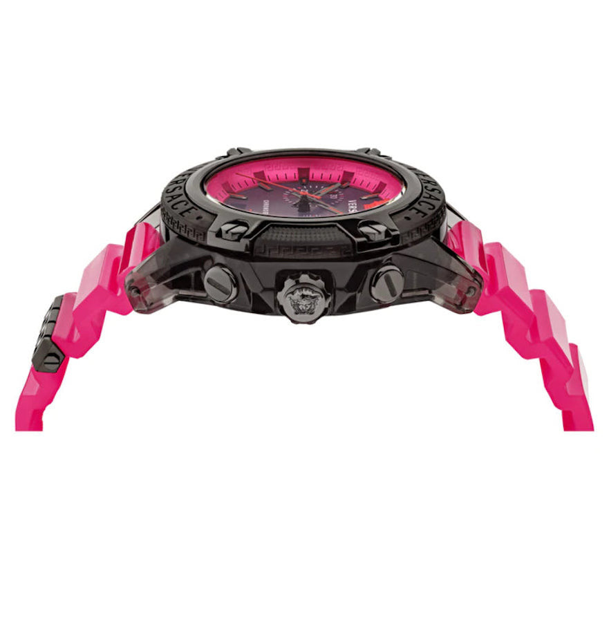 Versace Icon Active Chronograph Quartz Black Dial Pink Rubber Strap Watch For Men - VEZ700221 Buy Now By Versace