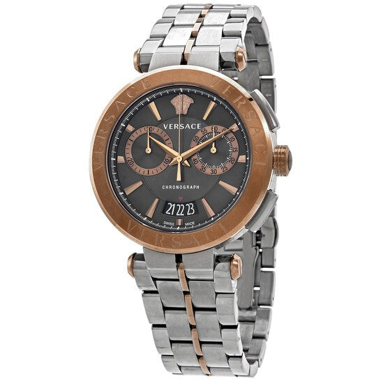 Versace Aion Chronograph Black Dial Grey Steel Strap Watch for Men - VBR050017 Buy Now By Versace