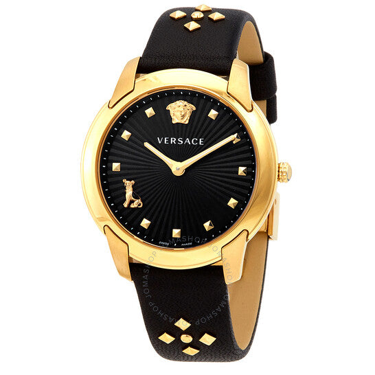 Versace Audrey Quartz Black Dial Black Leather Strap Watch for Women - VELR00319 Buy Now By Versace