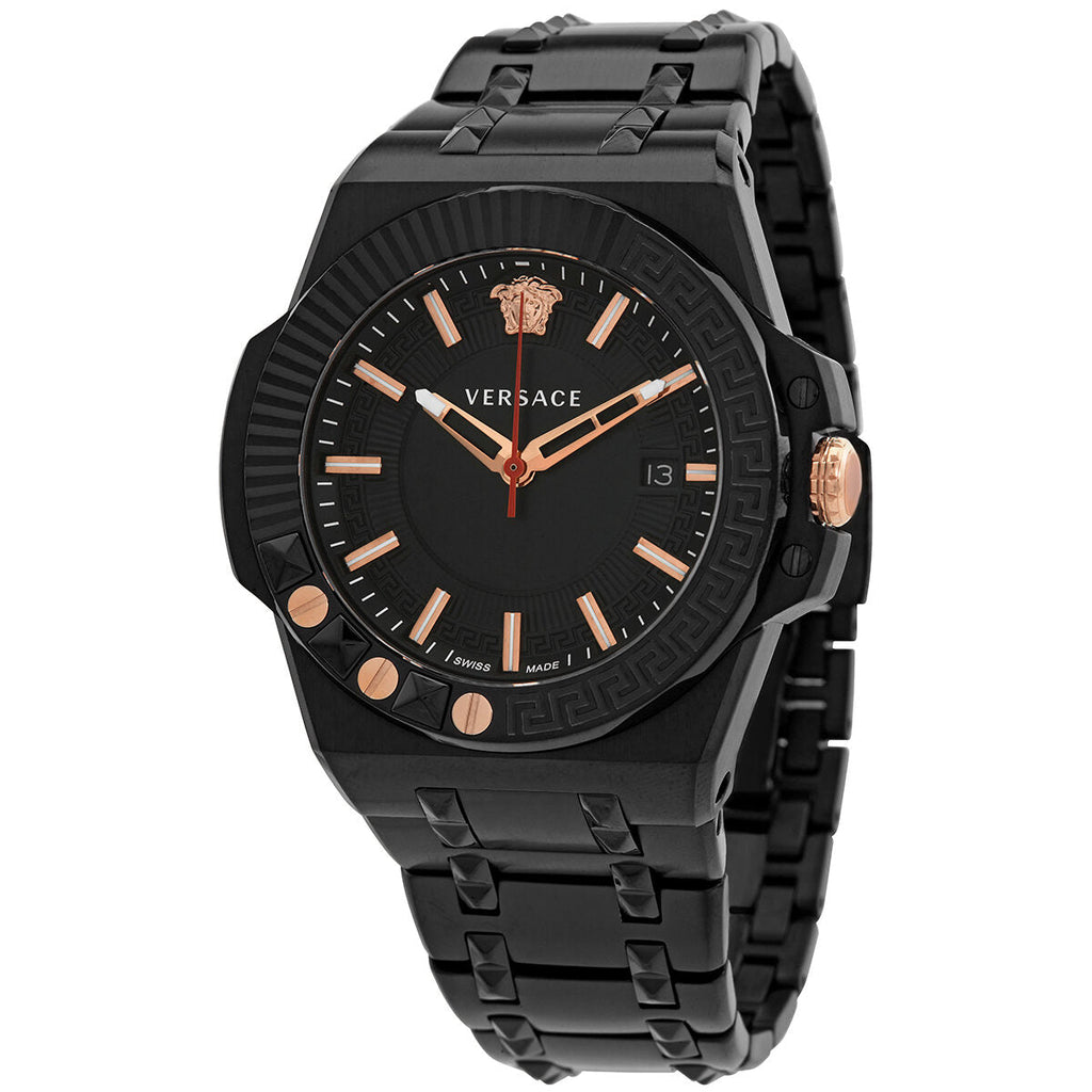 Versace Chain Reaction Quartz Black Dial Black Steel Strap Watch for Men - VEDY00719 Buy Now By Versace