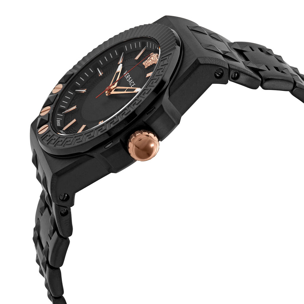 Versace Chain Reaction Quartz Black Dial Black Steel Strap Watch for Men - VEDY00719 Buy Now By Versace