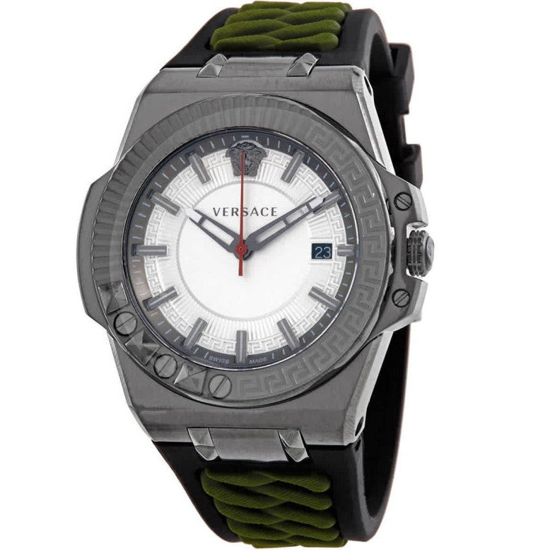 Versace Chain Reaction Quartz White Dial Green Rubber Strap Watch for Men - VEDY00419 Buy Now By Versace