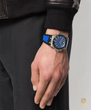 Versace Chain Reaction Quartz Blue Dial Blue & Black Leather Strap Watch for Men - VEDY00119 Buy Now By Versace