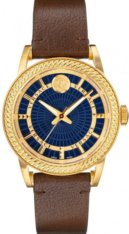 Versace Code Quartz Blue Dial Brown Leather Strap Watch For Men - VEPO00220 Buy Now By Versace