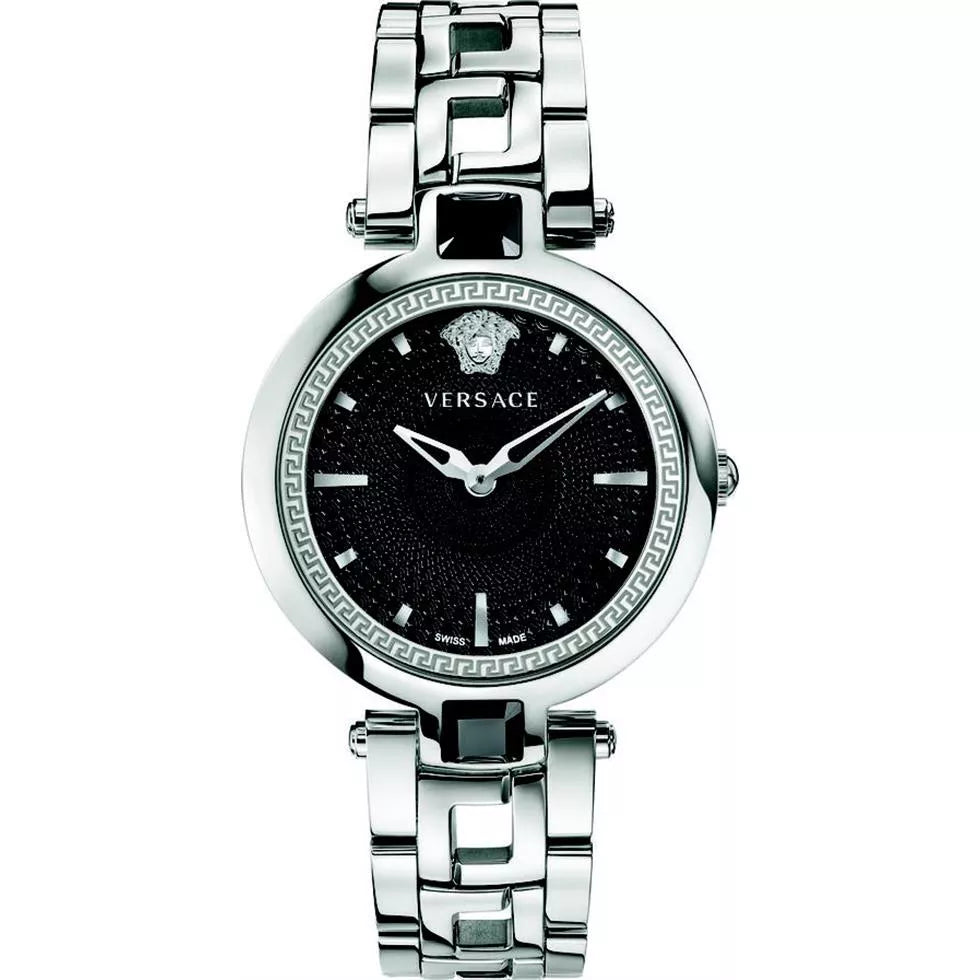Versace Crystal Gleam Guilloche Black Dial Silver Steel Strap Watch for Women - VAN030016 Buy Now By Versace