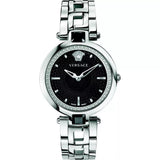 Versace Crystal Gleam Guilloche Black Dial Silver Steel Strap Watch for Women - VAN030016 Buy Now By Versace