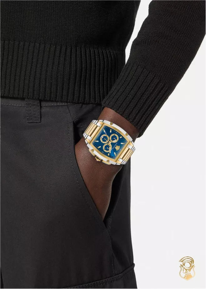 Versace Dominus Chronograph Blue Dial Two Tone Steel Strap Watch For Men - VE6H00723 Buy Now By Versace