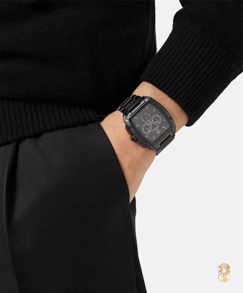 Versace Dominus Chronograph Quartz Black Dial Black Steel Strap Watch For Men - VE6H00623 Buy Now By Versace