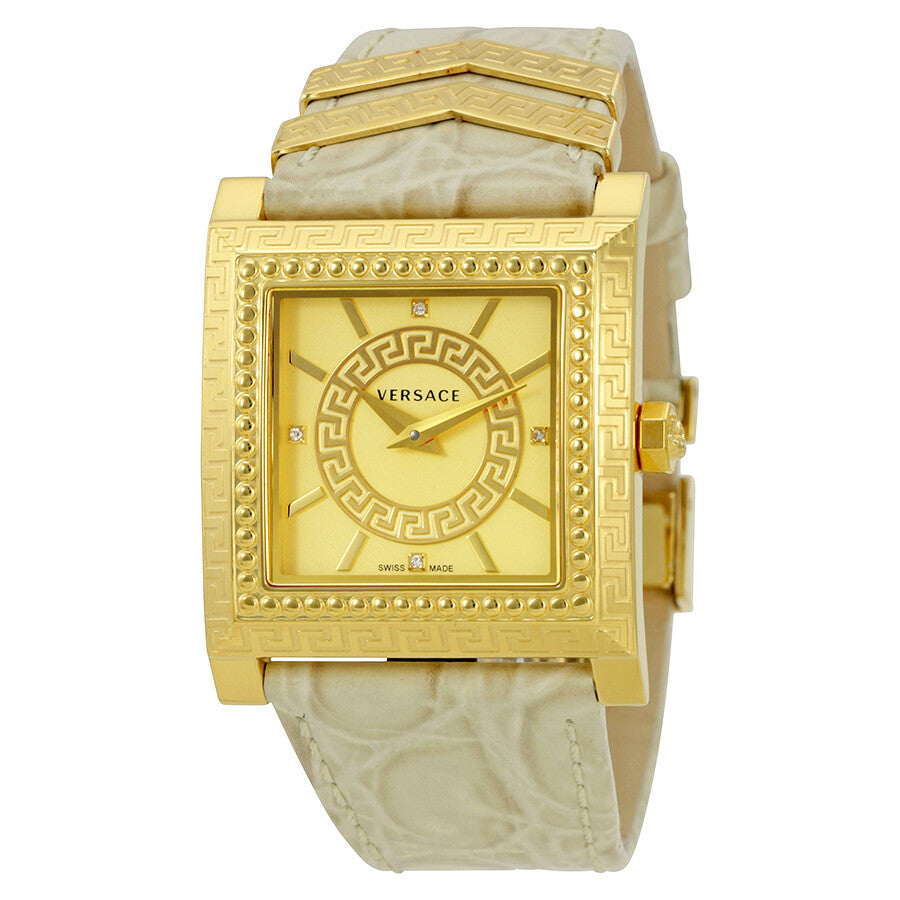 Versace DV-25 Gold Dial Off White Leather Strap Watch for Women - VQF030015 Buy Now By Versace