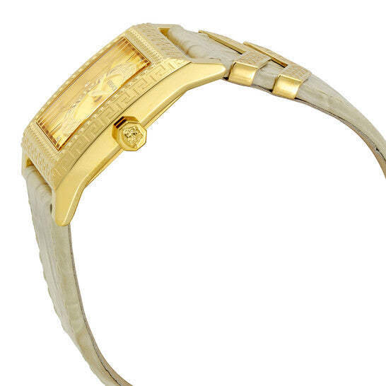 Versace DV-25 Gold Dial Off White Leather Strap Watch for Women - VQF030015 Buy Now By Versace