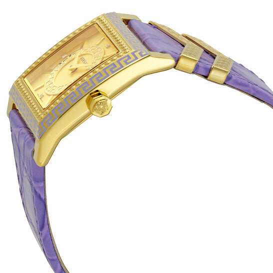 Versace Day Glam Chronograph Gold Dial Purple Leather Strap Watch for Women - VQF040015 Buy Now By Versace